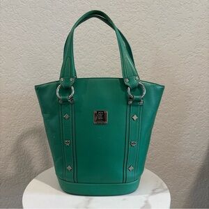 MCM Bucket Leather Tote Bag Green Silver hardware